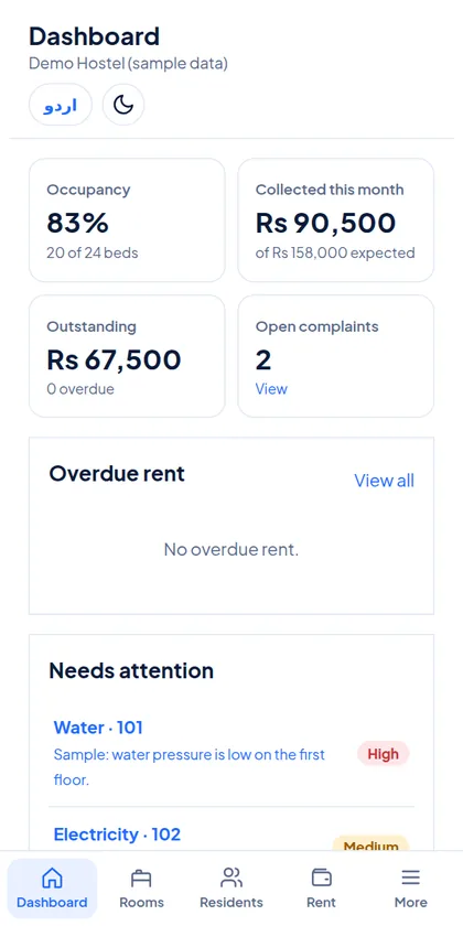 NEO Hostel on a phone